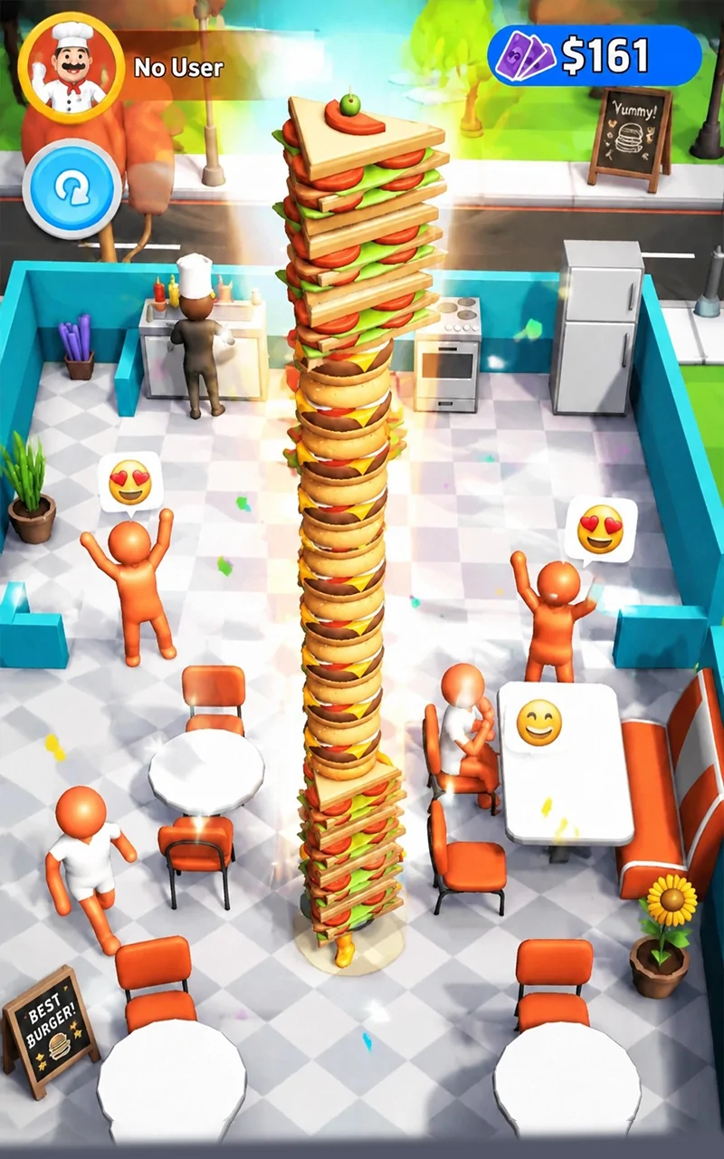 Busy dining floor with happy customers