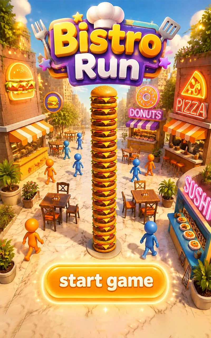 Bistro Run title screen and food court